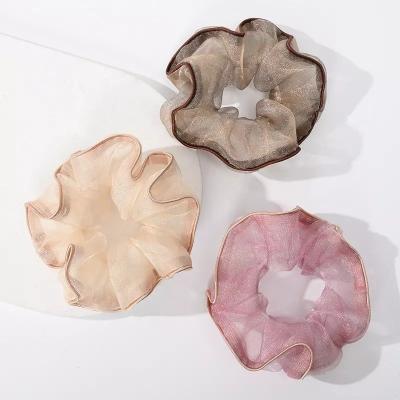 China Gauze Elastic Hair Scrunchies Custom Fashion Organza Soft Shiny Material Girls Scrunchies Oversized Hair Accessories for sale