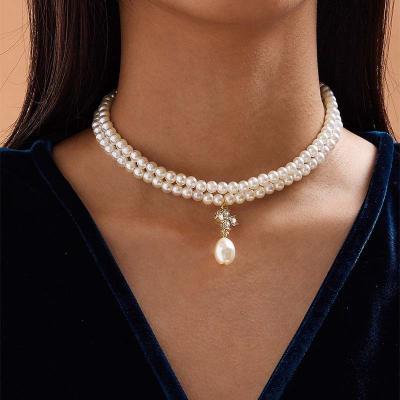 China Eco-Friendly Handmade Pearl Necklace Baroque Crystal Rhinestone Wedding Necklace Pearl Choker Necklaces for sale