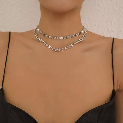 China Silver Gold Plated Bling Accessory Chain Necklace Environmental Friendly Crystal Rhinestone Wedding Necklace Wedding Choker For Women Jewelry for sale