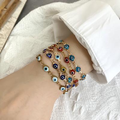 China Wholesale High Quality Multicolor Vintage Turkish Devil Eye Chain Link Bracelets Bangle Oil Drop Blue Eyes Women Fashion Jewelry for sale