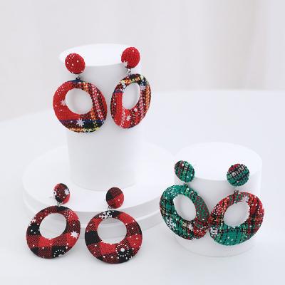 China Other Hot Sale Circular Christmas Earrings Cloth Stud Earrings Plaid Snowflake Festival Accessories Women Fashion Jewelry for sale