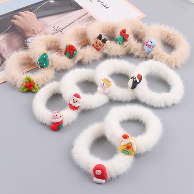 China Kids Christmas Fashion Hair Scrunchy Festival Decoration Santa Claus Elk Elastic Ponytail Holders Hair Decoration Christmas Plush Scrunchies for sale