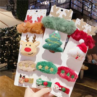 China 4Pcs/Set Fashion Christmas Hair Clip Set Baby Santa Elk Barrette Clap Ring Cartoon Plush Kids Hair Clips Shape Christmas Decorations for sale