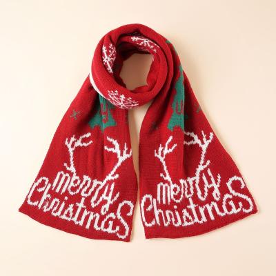 China Outdoor Daily Life Winter Keep Warm Scarf Parent-child Accessories Acrylic Elks Merry Christmas Knitted Scarves Fashion Unisex Christmas Scarf for sale