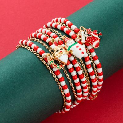 China Santa New Arrival Charm Jewelry High Quality Snowman Bracelet Gift Series Christmas Pendant Bracelet Double Layer Chain Beaded Bracelets for sale