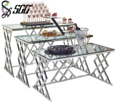 China Rectangular Stainless Steel Buffet Table Furniture With Overlapping Curve Pattern Stands for sale