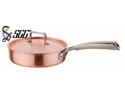 China 24cm Tri-Ply Cookware Round Copper Fry Pan 2.5mm Thickness Brushed Finishing for sale