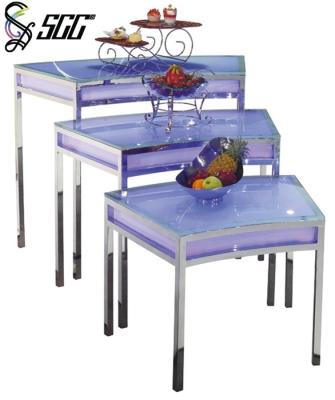 China LED Design Fan Shape Glass Top Buffet Table For Displaying Food And Beverage for sale