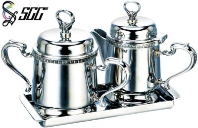 China Mini And Elegant Stainless Steel Afternoon Tea Tableware Milk Pot And Sugar Jug with Tray for sale