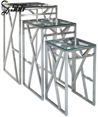 China Square Nesting 304 Grade Stainless Steel Buffet Table Tempered Glass Buffet Table for sale