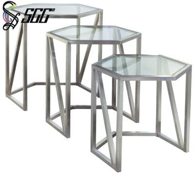 China Hexagon Shape Restaurant Buffet Table with Tempering Glass Top , Hotel Buffet Table for sale