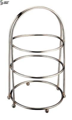 China Round Stainless Steel Cake Shelf With Round Ball Legs / Metal High Tea Cake Stand for sale