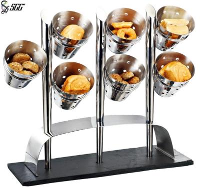 China Golden 2 Tiered 7 Units Stainless Steel Tiered Buffet Stand Pastry Basket for sale