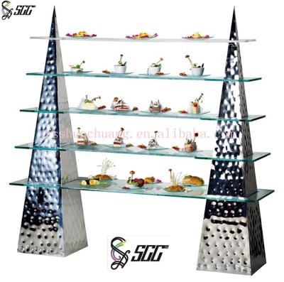 China Polished Twin Tower Pyramid Shaped Buffet Display Shelf 5 Tiered for sale