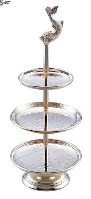 China Exquisite Three Tiers Dessert Display Stands Hammered Stainless Steel for sale