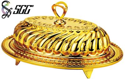 China Oval Crown Shape Plate With Cover /  Water Drop Pattern Gold Plated Round Plate for sale