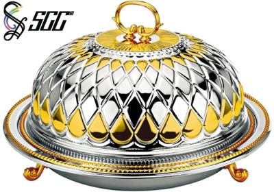 China Gold And Silver Plated Round Reticulate Pattern Plate With Cover To Restaurant for sale