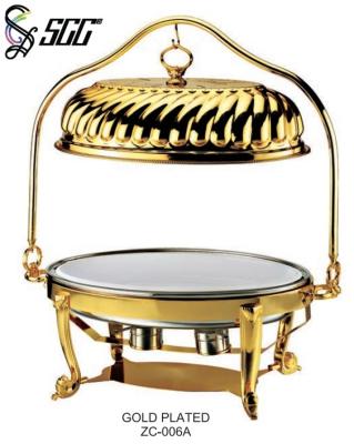 China Gold plated Oval Shaped Hanging Buffet Chafing Dish With 304 S/S Food Pan for sale