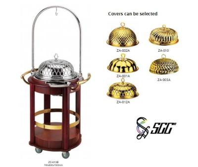 China Gold And Silver plated Wooden Buffet Trolley With Hanging Chafing Dish for sale