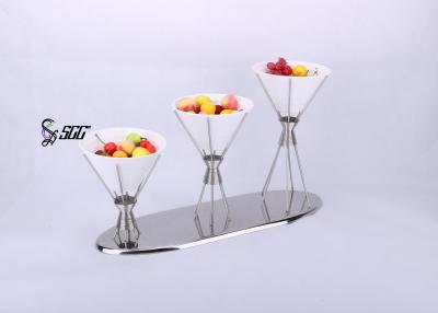 China Gold / Silver / Rose Gold Plating Tiered Buffet Stand With 3 Ceramic Bowls To Server Desserts for sale