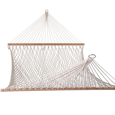 China Modern 12FTLightweight Cotton Woven 2-Person Double Rope Hammock with Wooden Spreader for Porch, Backyard, Patio and Pool for sale