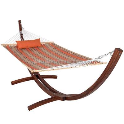 China Modern Wooden Curved Arc Hammock Stand With Cotton Rope Hammock for sale