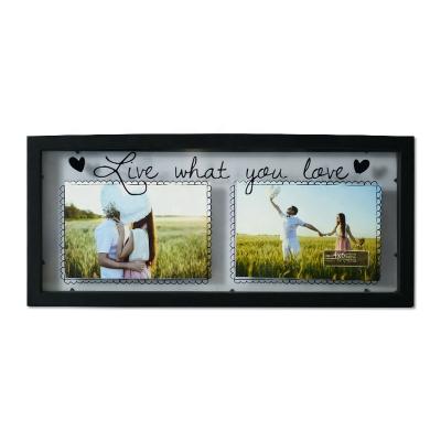 China Factory Printed Wooden Side Wall Mount OEM Logo Black Picture Frame Double Wall Mount Collage Two 4x6 Floating Frame Wall Mount Glass Frame for sale