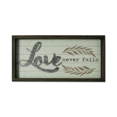 China Europe Factory Customized OEM Printed Love Never Fails Signs With Saying Rustic Wood Frame For Wall Art Farmhouse Home Decor Box Framed for sale