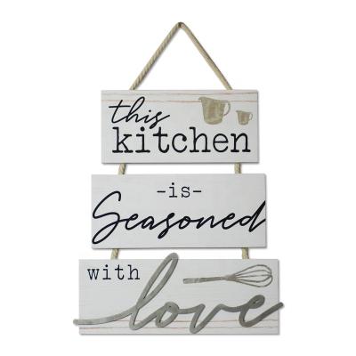 China Europe Selling Factory Custom Three Blank Wooden Plaques Signs Blank Wooden Signs With Sayings For Kitchen Decor Home Wall Hanging Art for sale