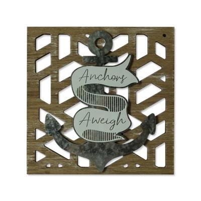 China Europe Factory Customized Wooden Hollow Plaque Board With Iron Anchor Blank Wood Sign For Wall Art Farmhouse Home Decor Wooden Veneer for sale