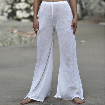 China Breathable Casual Wide Leg Pants Loose Waist Soft Comfortable Breathable Elastic Beach Pants Linen Pants For Women Beach Wear for sale