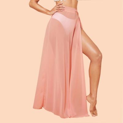 China Sheer Swimwear Mesh Split Knotted Cover Up Summer Fashion Dress Maxi Length Wrap Skirt Sexy Beachwear Color Beach Wear Wholesale Breathable for sale