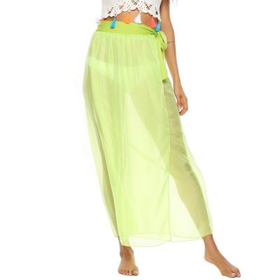 China Breathable Summer Customized Fashion Trendy See-Through Side Split Sarongs Yellow White Red Chiffon Beach Skirt Custom Swim Cover Up for sale