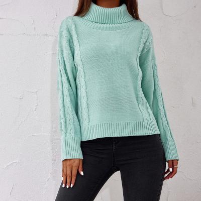 China 2021 New Arrivals Anti-wrinkle Lady Mint Green Wholesale Turn-down Collar Long Sleeves Knit Sweater Girl Soft Winter Wear for sale