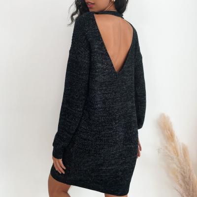 China Wholesale Black Anti-wrinkle 2021 New Arrivals Backless Sweater Dress Girl Date Wear Lady Sexy Casual Style Or Party Fancy Winter for sale