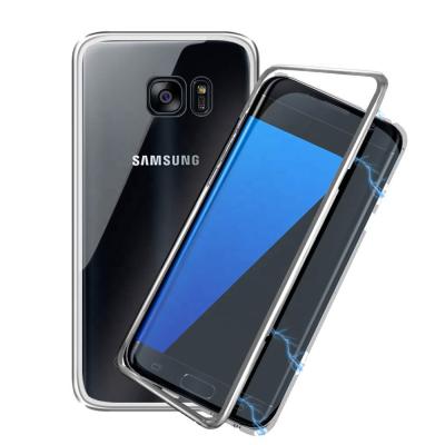 China Alloy Full Magnetic Adsorption Protective Mobile Case For S7 Edge Metal Phone Case With Glass On The Back for sale