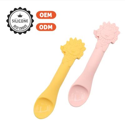 China Food Grade BPA Free Silicone Spoon Infant Animal Shape Pouch BPA Free Spoon For Baby for sale