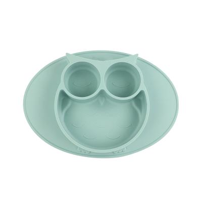 China Silicone Dino Bowl Food Grade Kids BPA Silicone Dinner Place Mat Suction Baby Dishes Free Dish Children Learning Utensil for sale