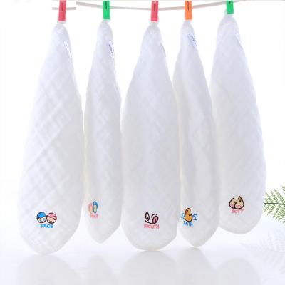 China Amazon Sale Cotton Baby Cartoon Embroidery Muslin Washcloth Hot 100% Safe For Kids 6 Layers Baby Face Towels for sale