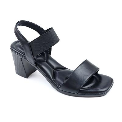 China Fashion Trend OEM Square Heel Women Causal Sandals Open Toe Soft Black Elastic Sandal Shoe Chunky Heeled Comfort Sandals For Women for sale