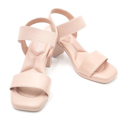 China Bulky Square Toe Heel Sandals Women's Casual Block Heel OEM Fashion Trend Ladies Soft Bottom Elastic Sandals Wholesale For Women for sale