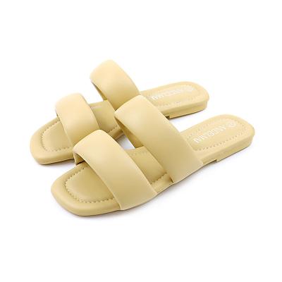 China CUSHIONING luxury flat women zocy sandals good quality customs ladies slippers PU soft outdoor leather casual shoes women for sale