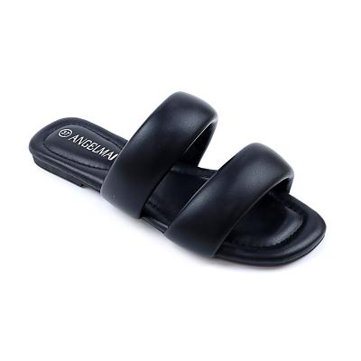 China CUSHIONING Wholesale Women Sandal Shoes Ladies Low-Heel Slippers Custom PU Anti-slippery Flat Leather Woman's Slippers for sale