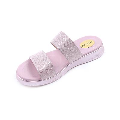 China Fashion Breathable Anti-skid Glitter Ladies Slippers Female Double Strap Slides Slippers Wedges Platform Women's Sandals for sale