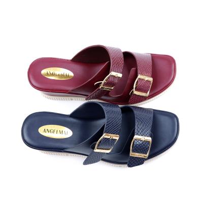 China Wholesale Fashion Trend Block High Heel Buckles Sandal Women Square Toe Serpentine Ladies Heels Shoes Wedge Heel Soft Comfortable Slippers For Women for sale