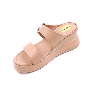 China New Style Fashion Trend Square Toe Slide Heel Ladies Diamond Buckle Slippers Chunky Design Comfortable Women's Heels Wedge Sandals for sale