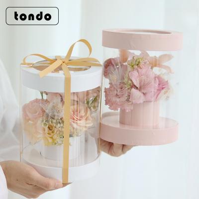 China Handmade Tondo Round PVC Flower Box Clear Transparent Round Flower Box For Motherday for sale