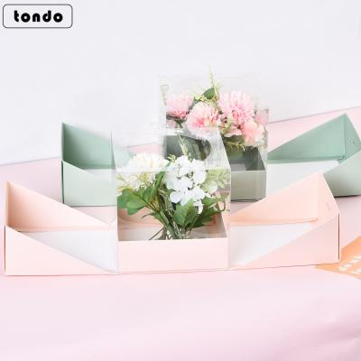 China Tondo Hotselling Handmade Wedding Cake Party Flower Carry Clear PVC Paper Flower Bouquet Box For Mother's Day for sale