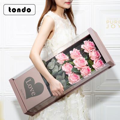 China Large Size Long Handmade Acrylic Flower Box Square Design Rose Boxes for sale