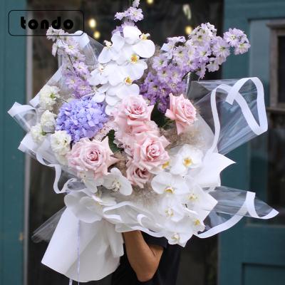 China Clear Gift Tondo 45cm Clear Edge Printed Cellophane Wrap Roll Wrap Flower Wrapping Film For Gifts Flower Baskets for sale